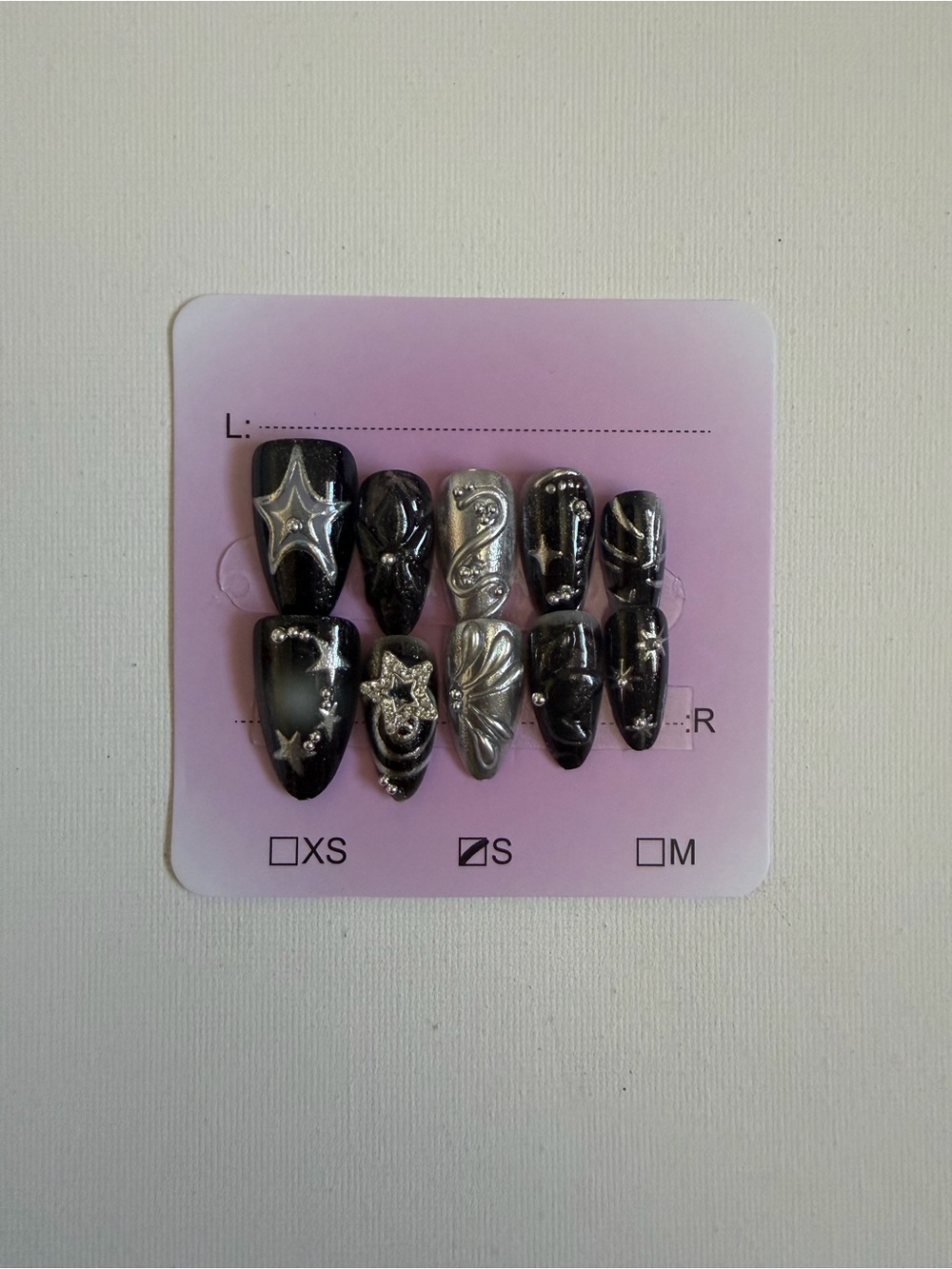 NEW Black and Silver Starry Press-On Nail Size Small🖤